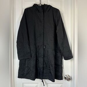 Eileen Fisher Black Nylon Lightweight Windbreaker Fleece Hoodie Jacket M